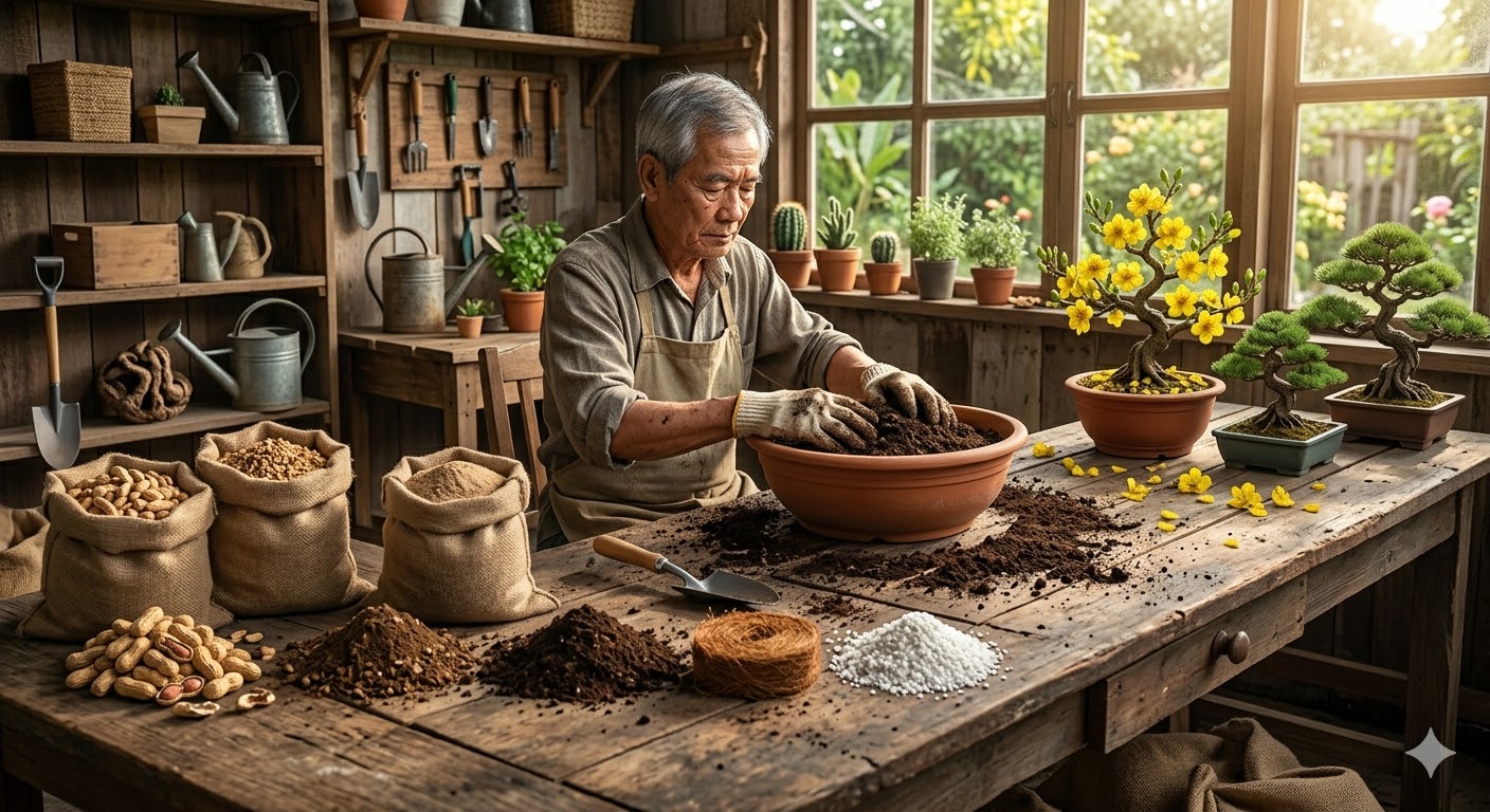 Cách Trộn Đất Trồng Mai Vàng, Bonsai Bằng Vỏ Đậu Phộng Chống Thối Rễ